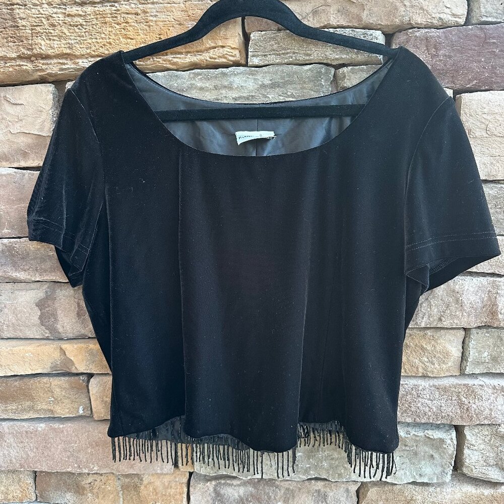 Fashion Bug Black Velvet Top with Beaded Hem